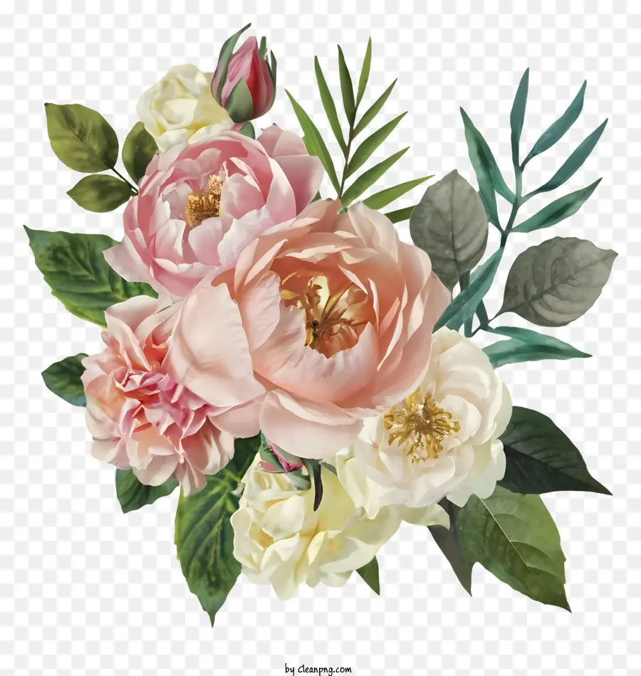 Ramo De Rosas，Rosas Rosadas Y Blancas PNG