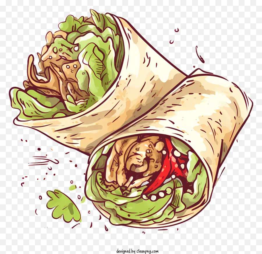 Burrito Mexicano，Handdrawn Ilustración PNG