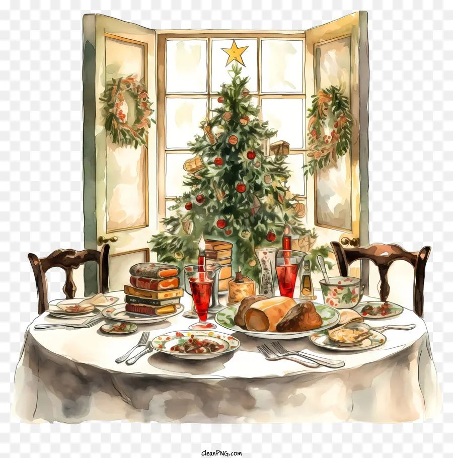 Comida Navideña，Mesa De Cena De Navidad PNG