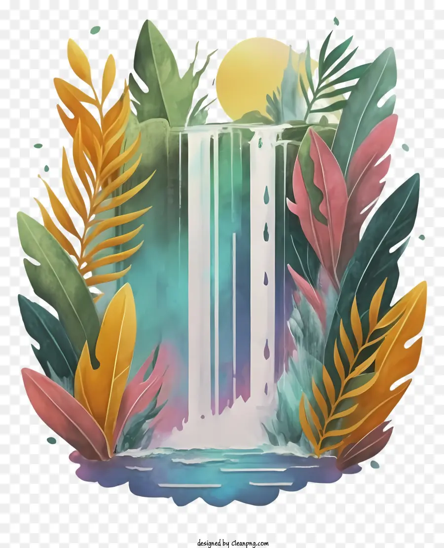 Pintura De Cascada，Plantas Coloridas PNG