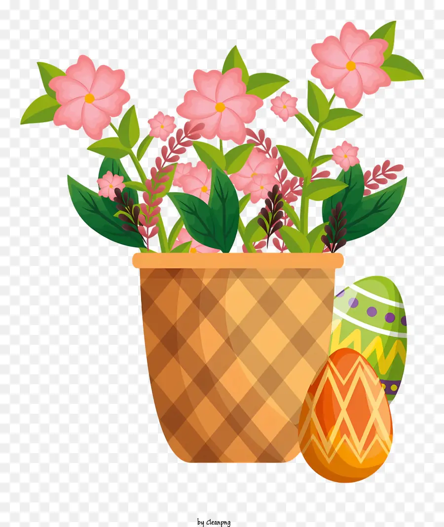 Flores De Color Rosa，Huevos Decorados PNG