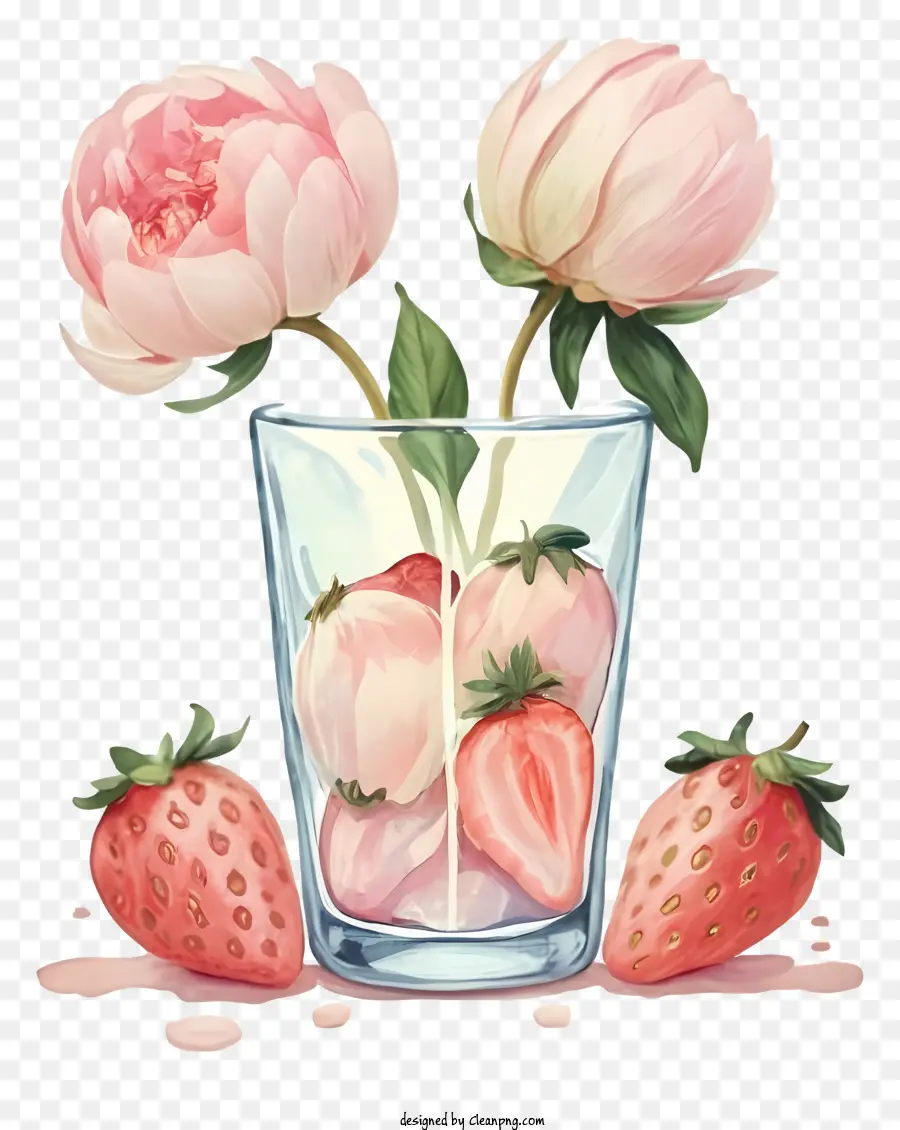 Vaso，Fresas Y Flores PNG