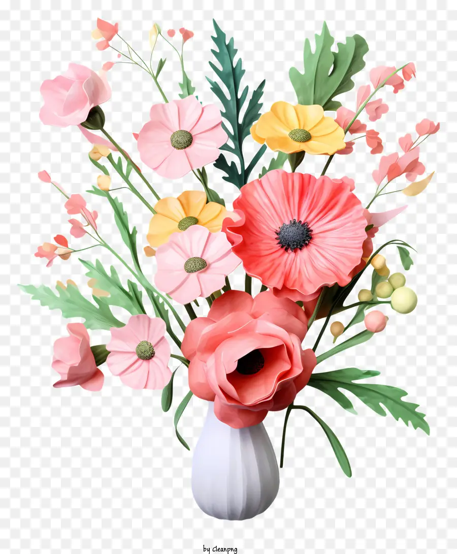 Ramo，Flores Rosadas En Florero PNG