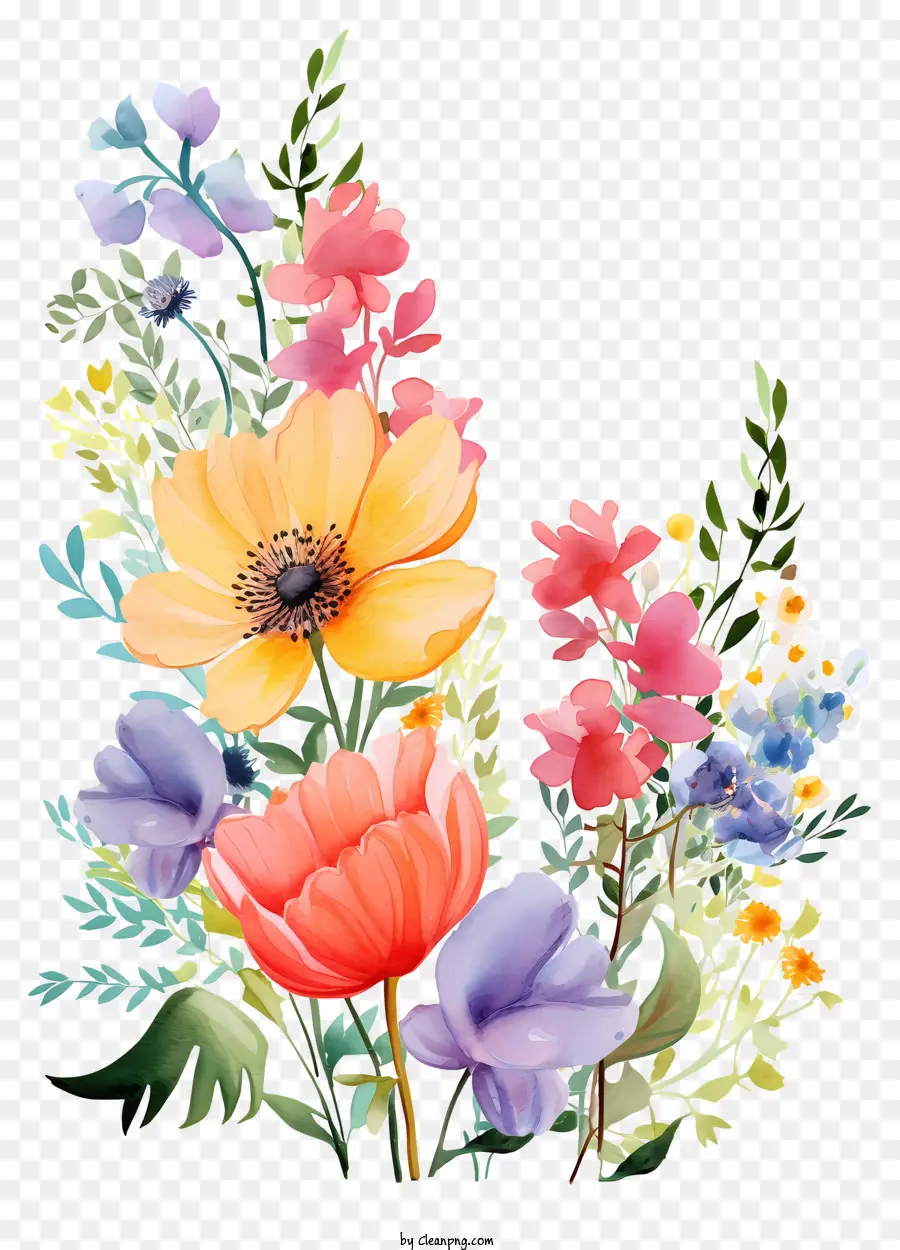 Pintura A La Acuarela，Bouquet Of Flowers PNG