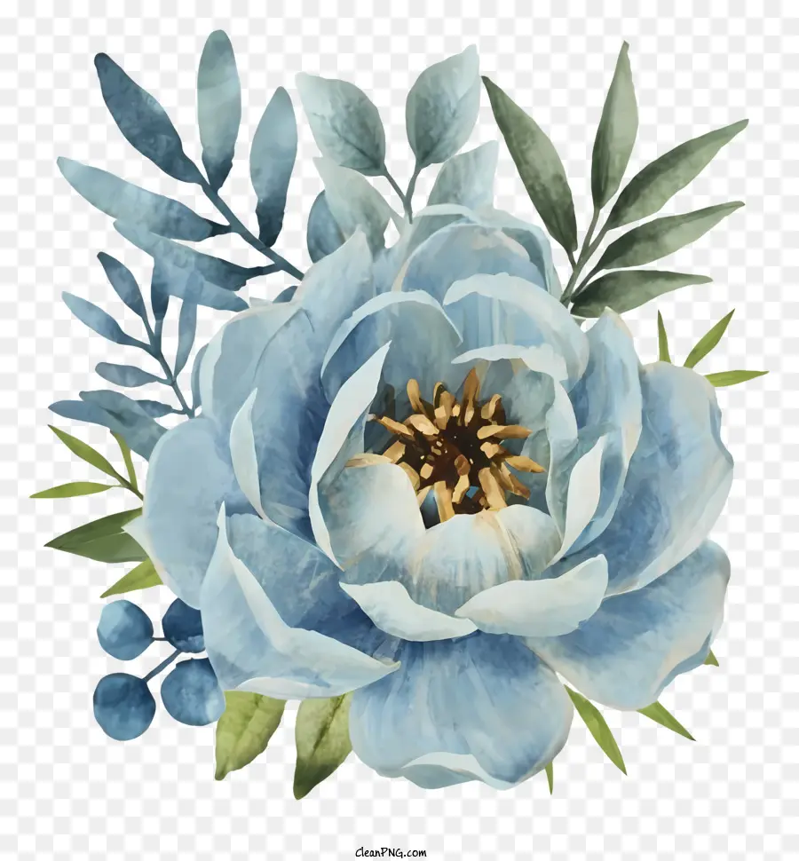 Pintura A La Acuarela，Flor De Peonía Azul PNG