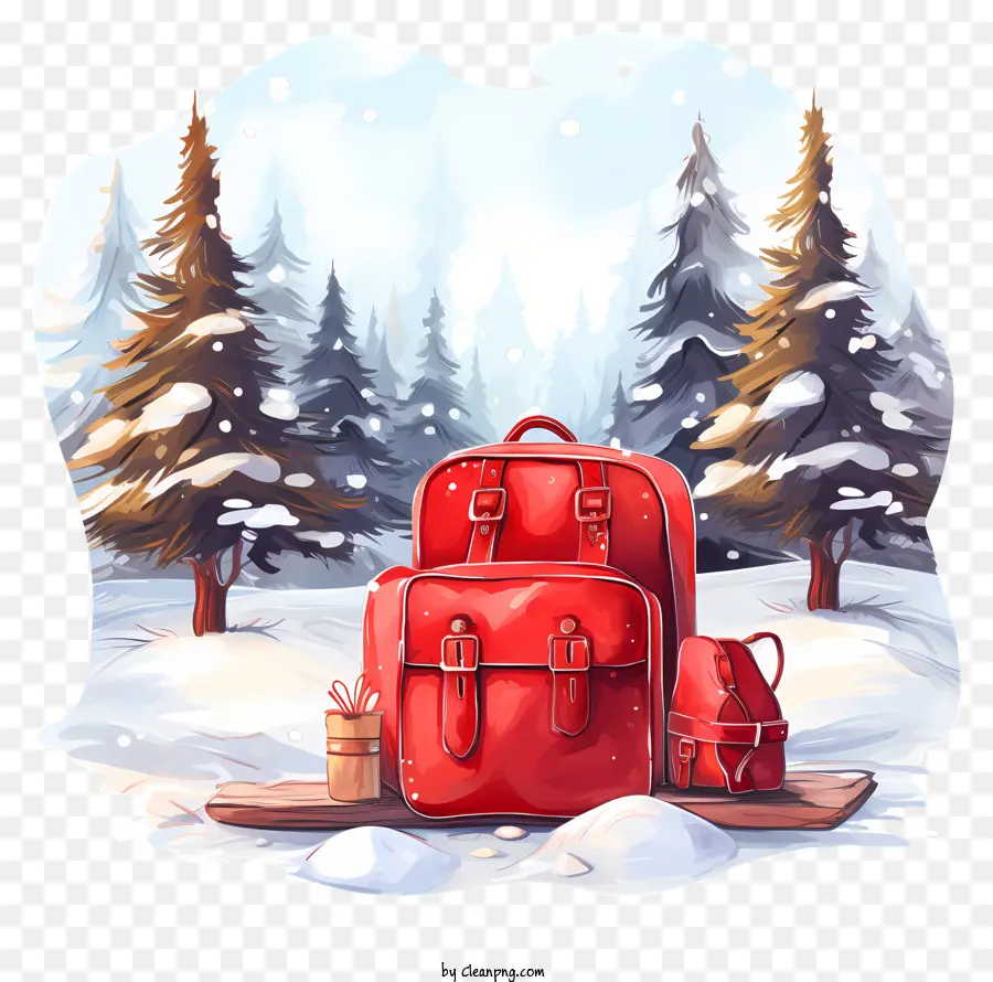 Rojo Mochila，Bosque Nevado PNG