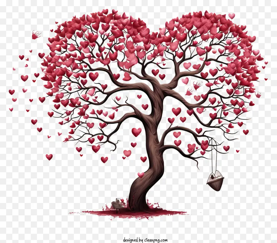 Árbol Con Corazones，Corazones Sobre Fondo Negro PNG