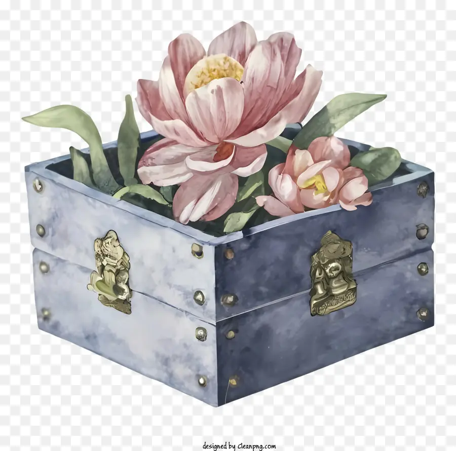 Caja De Madera Azul，Caja De Flores PNG