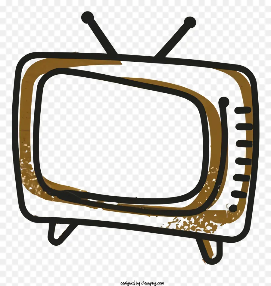 Televisor Vintage，Trabajo De Pintura Negra Y Dorada PNG