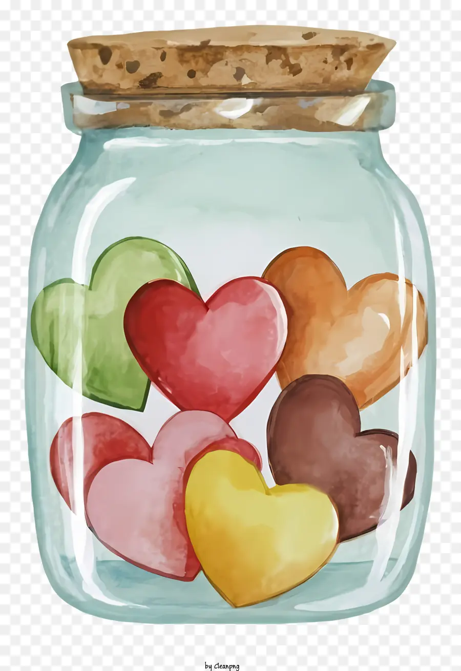 Ilustración Acuarela，Corazones En Un Frasco PNG