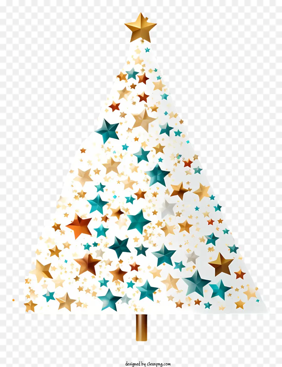 árbol De Navidad Blanco，Estrellas Plateadas Y Azules PNG