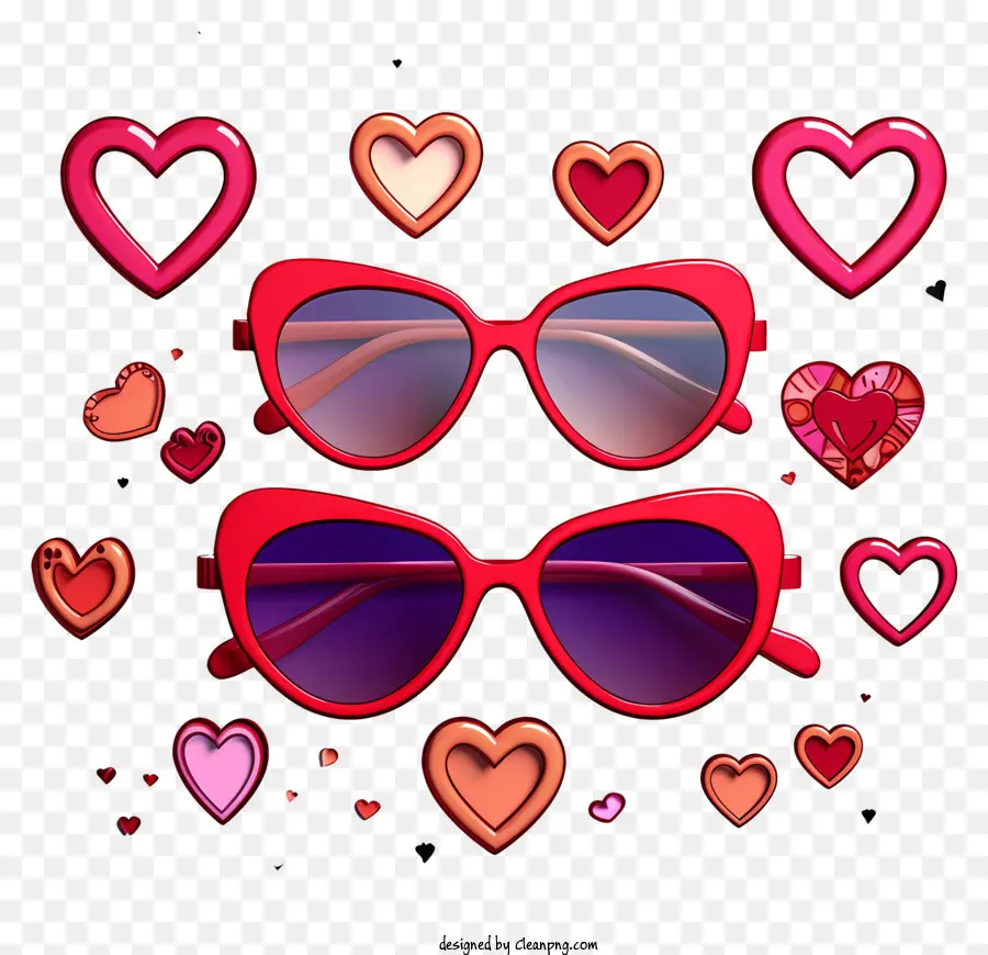 Gafas De Sol Rojos，Corazones Coloridos PNG