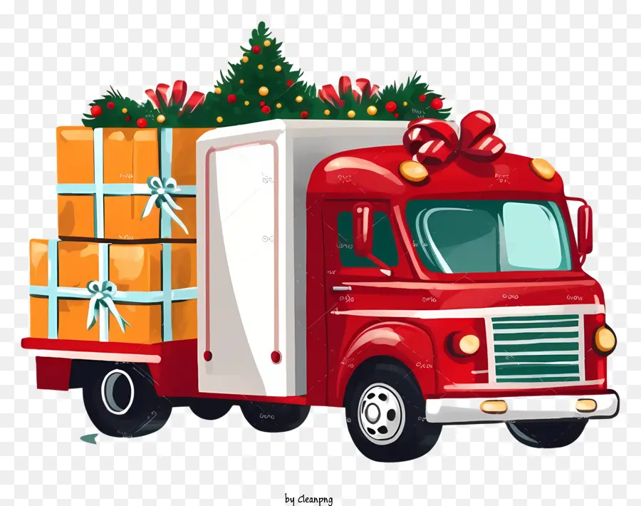 Camión De Reparto Rojo，árbol De Navidad PNG