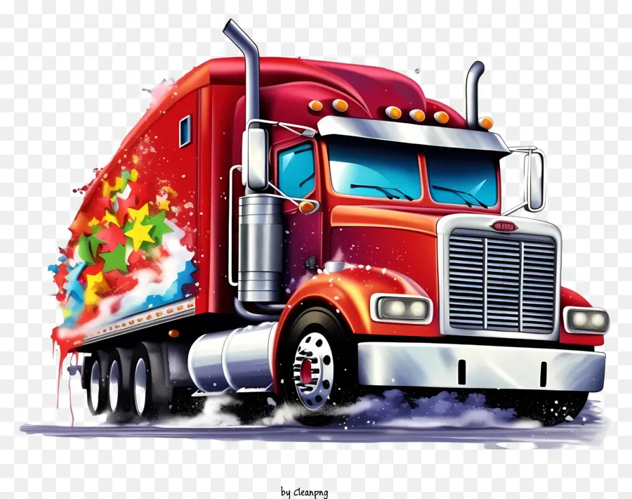 Semi Camión Rojo，Luces De Navidad PNG