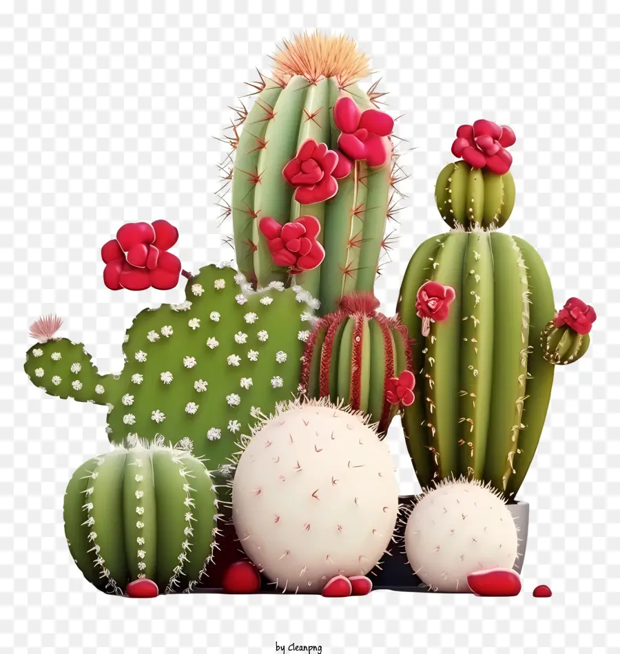 Cacti，Las Flores De Color Rojo PNG