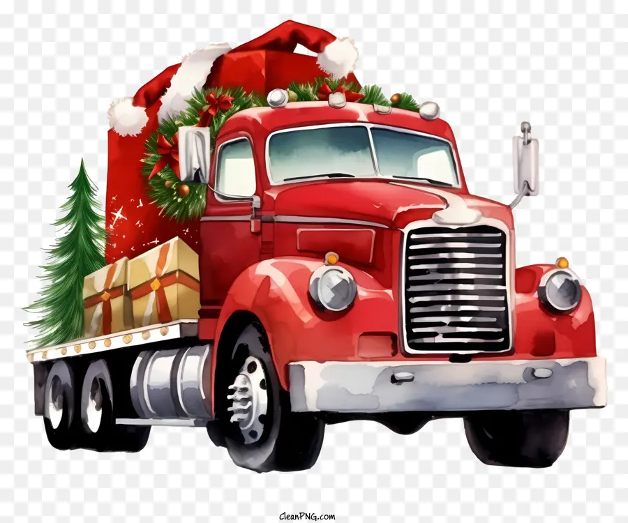 Semi Camión Rojo，Santa Claus Hat PNG