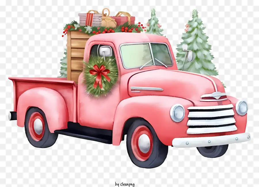 Camioneta Rosa，Decoraciones De Navidad PNG