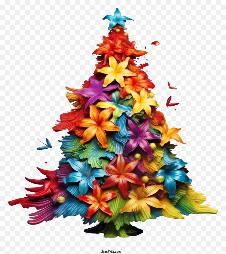 Árbol De Navidad De Rainbow，Flores De Papel De Color PNG