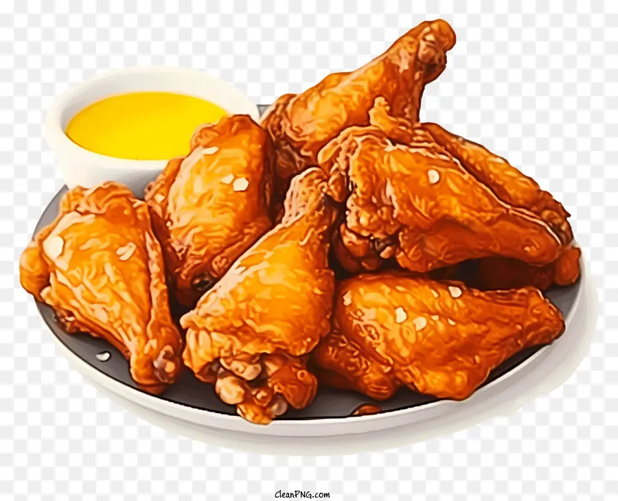 Alitas De Pollo Fritas，Salsa Amarilla PNG