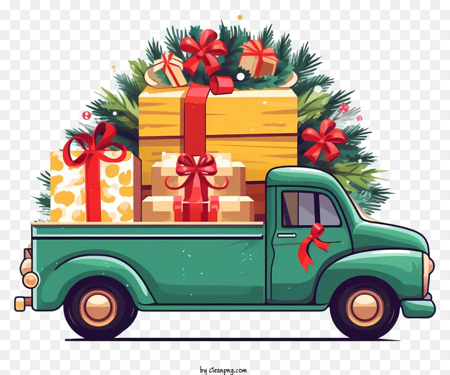 Camion De Navidad，Camioneta Roja Con Regalos PNG