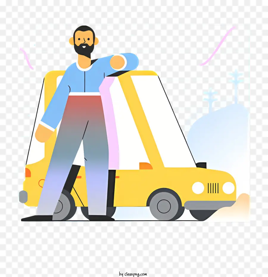 Hombre，Coche Amarillo PNG