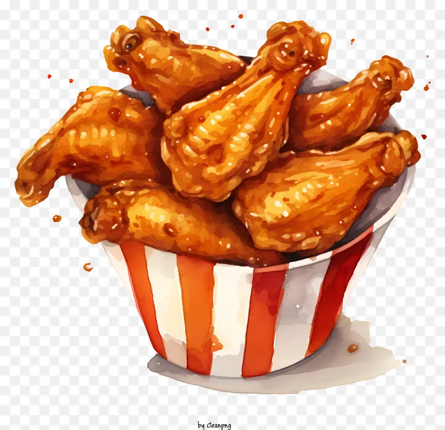 Ilustración Acuarela，Alitas De Pollo Fritas PNG