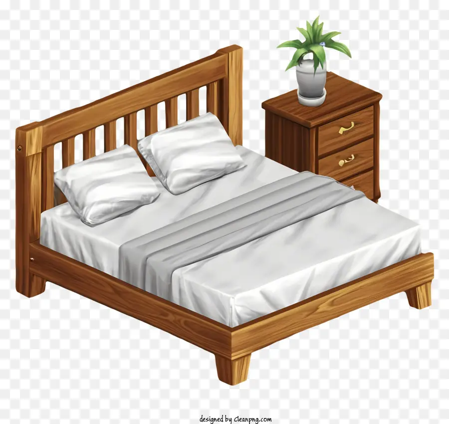 Cama De Madera，Almohadas PNG