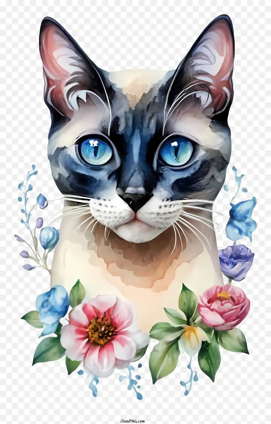 Gato De Ojos Azules，Gato Con Flor PNG