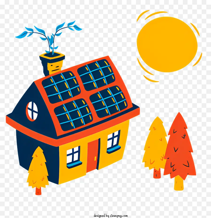 De Dibujos Animados De La Casa，Los Paneles Solares PNG