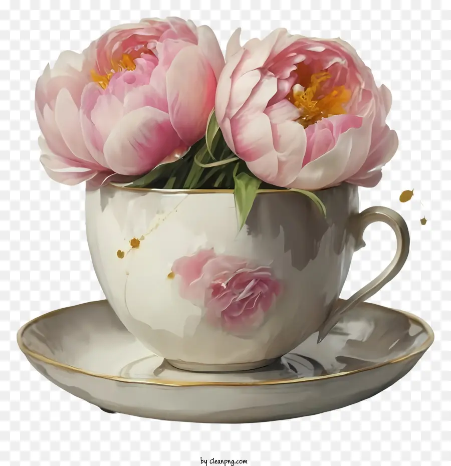 Taza De Té，Peonies Pink PNG