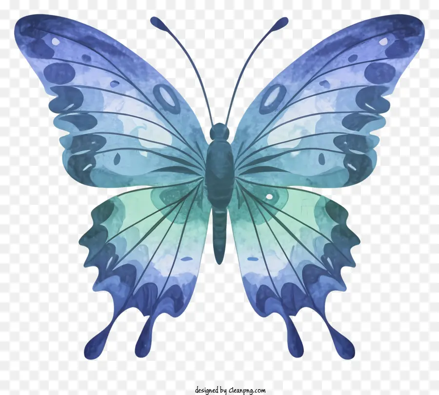 Ilustración Acuarela，Mariposa Azul PNG