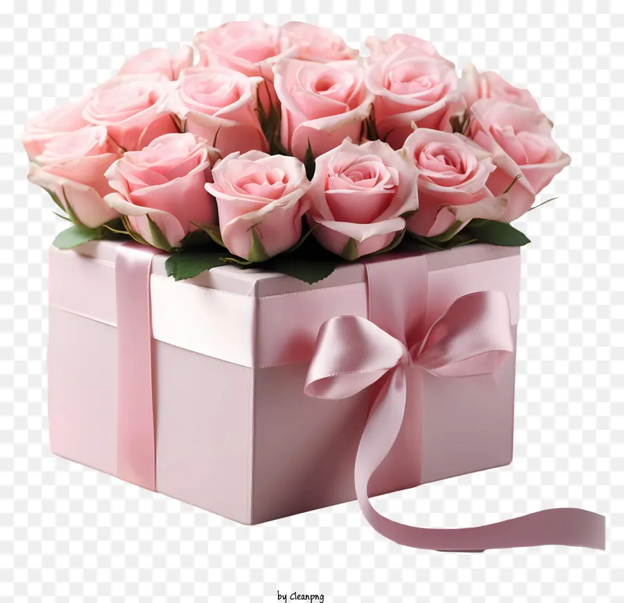 Caja En Forma De Corazon，Rosas Rosadas PNG