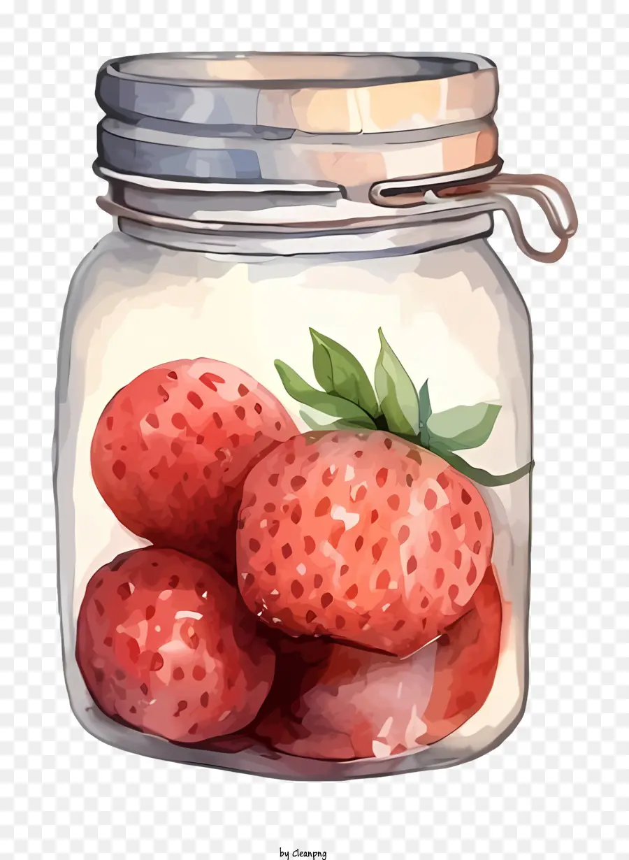 Jar Mason，Fresas Recién Recogidas PNG