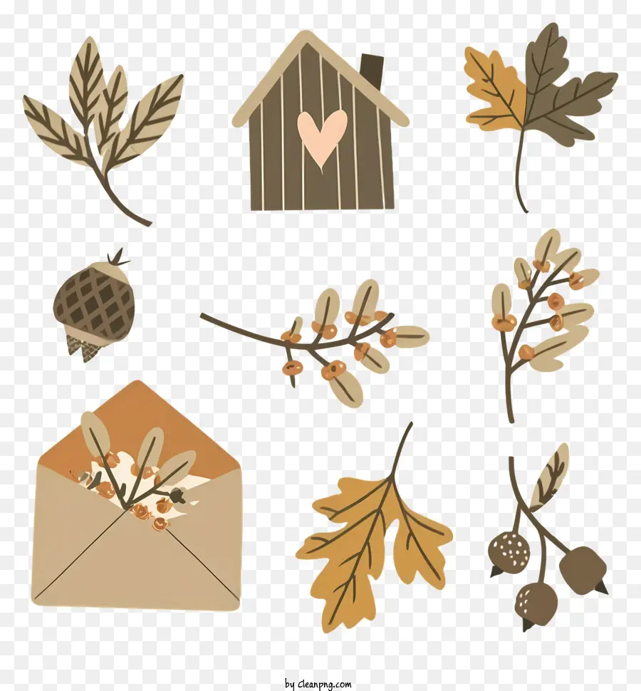 Decoración De Otoño，Hojas Y Bellotas PNG