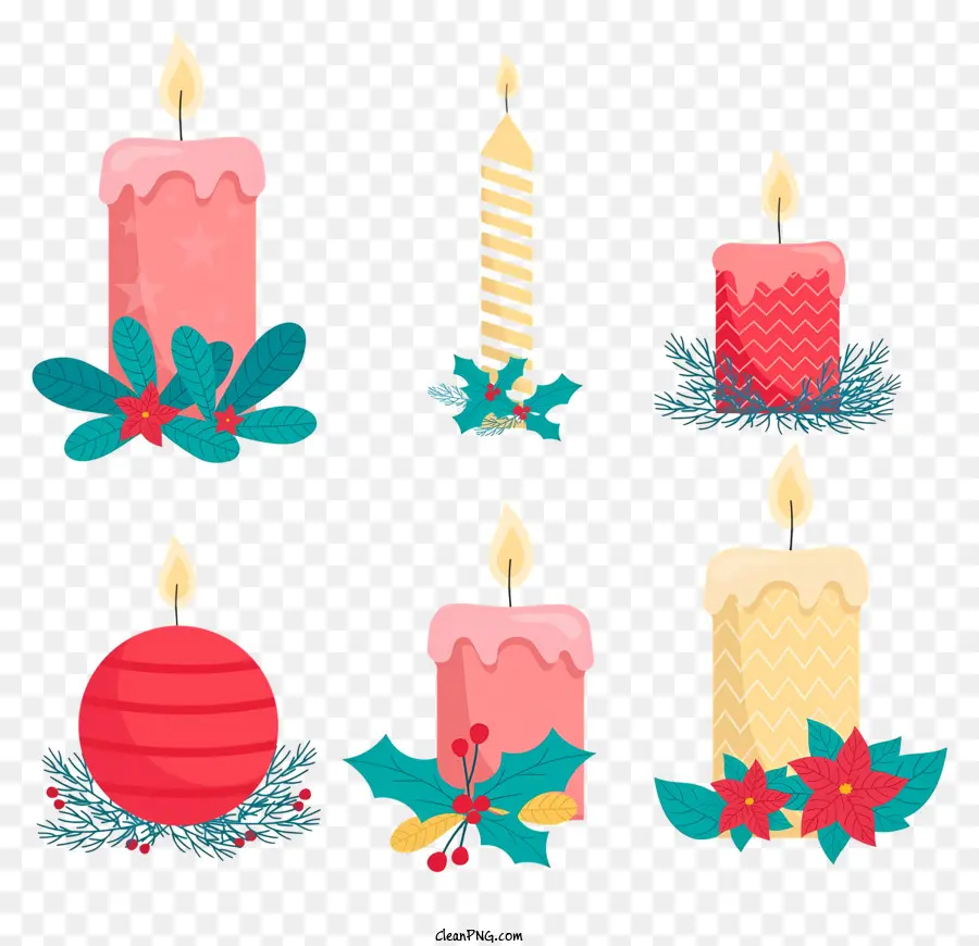 Velas De Navidad，Coronas De Flores PNG