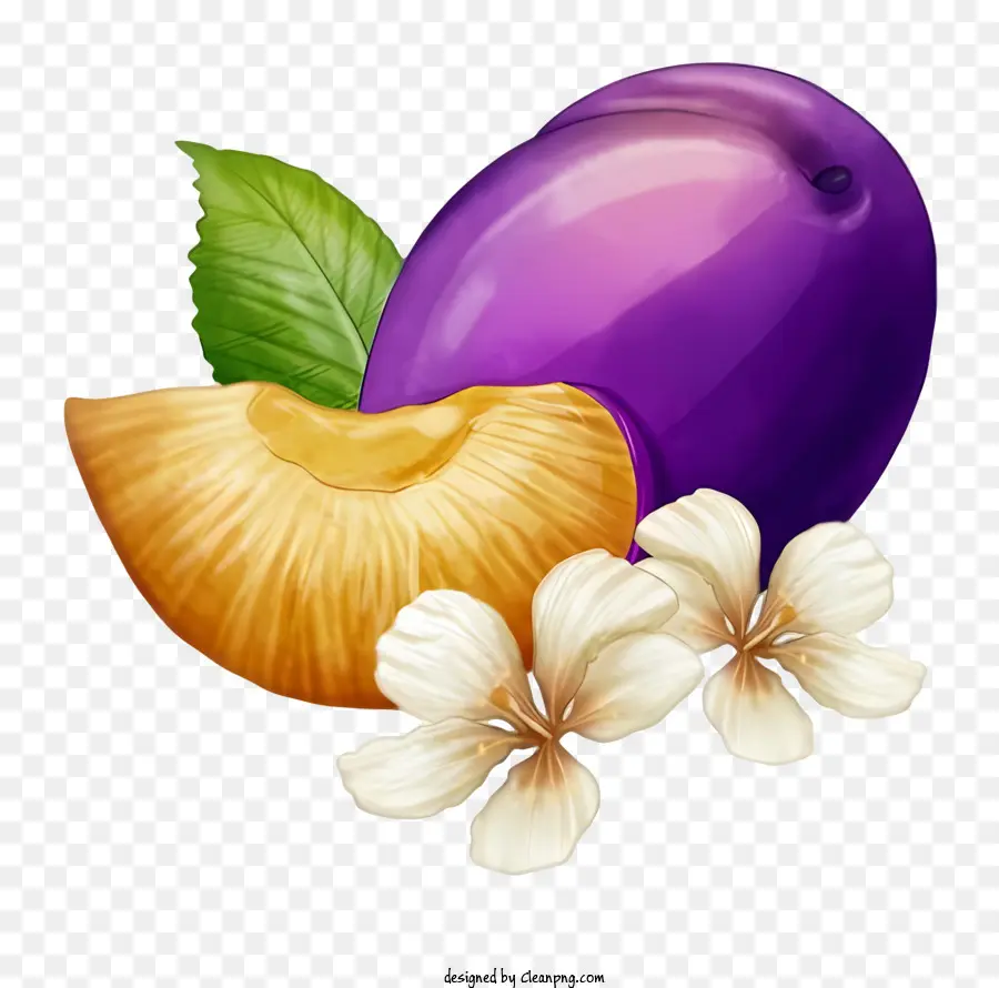 Fruta Púrpura，Flor Blanca PNG