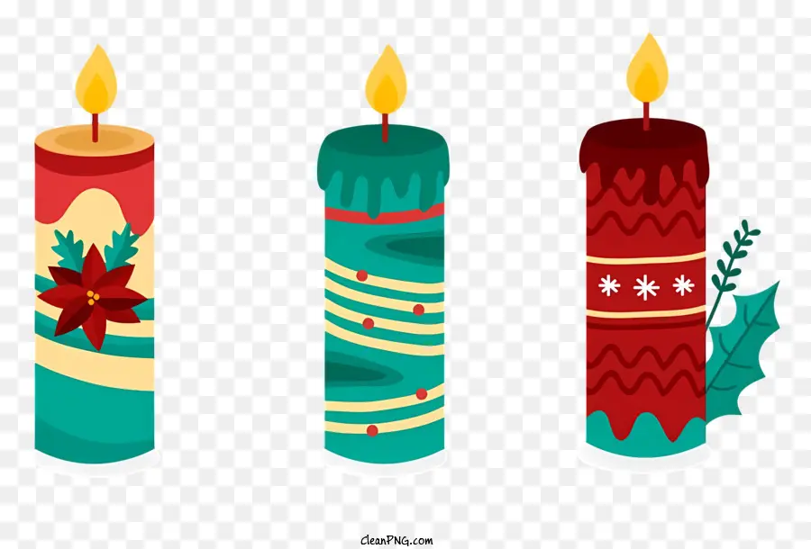 Velas De Navidad，Holly Decoración PNG