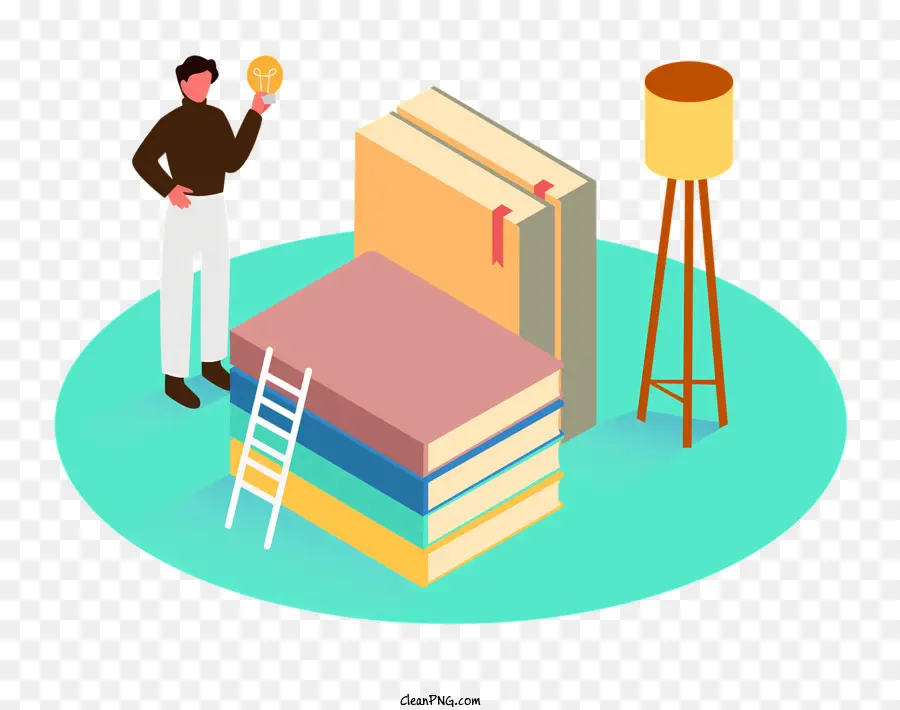 Hombre Inspeccionando Libros，Pila De Libros PNG