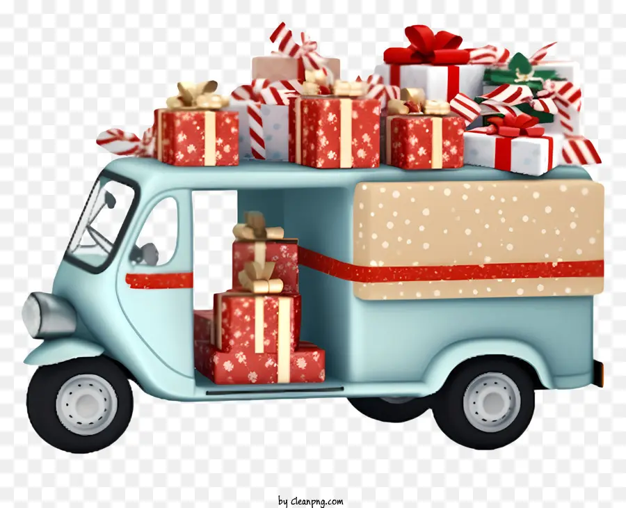 Carro De Navidad，Camioneta Roja Con Regalos PNG