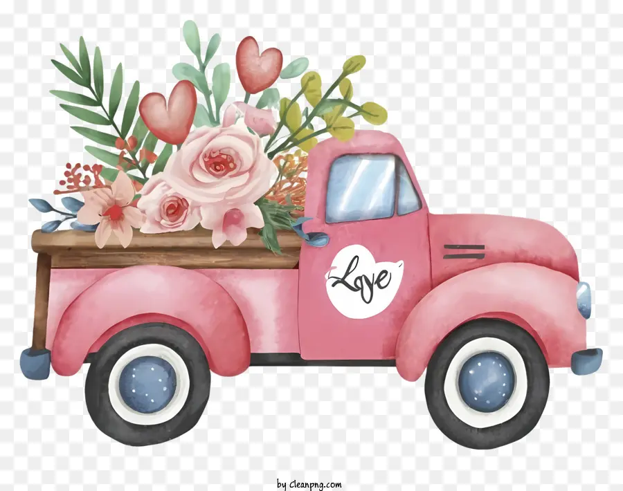 Camión Rosa，Arreglo Floral PNG