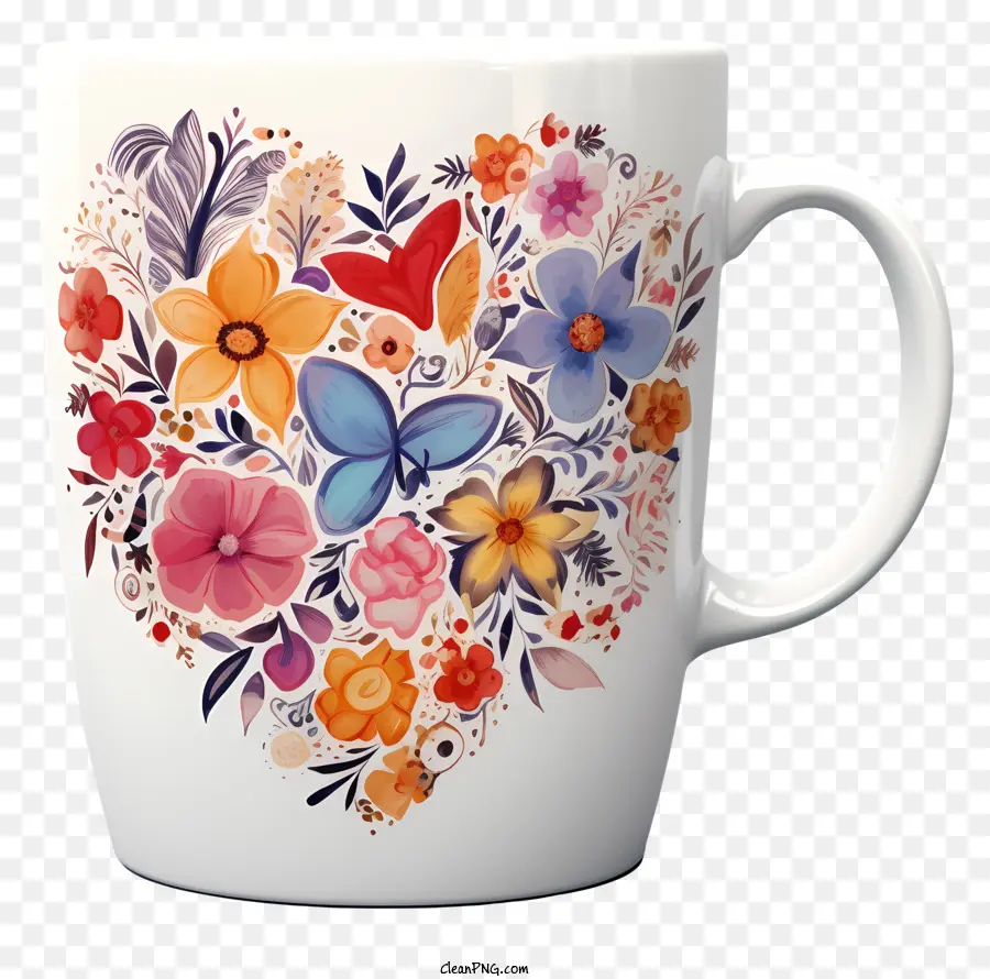 Taza En Forma De Corazón，Diseño De La Flor PNG