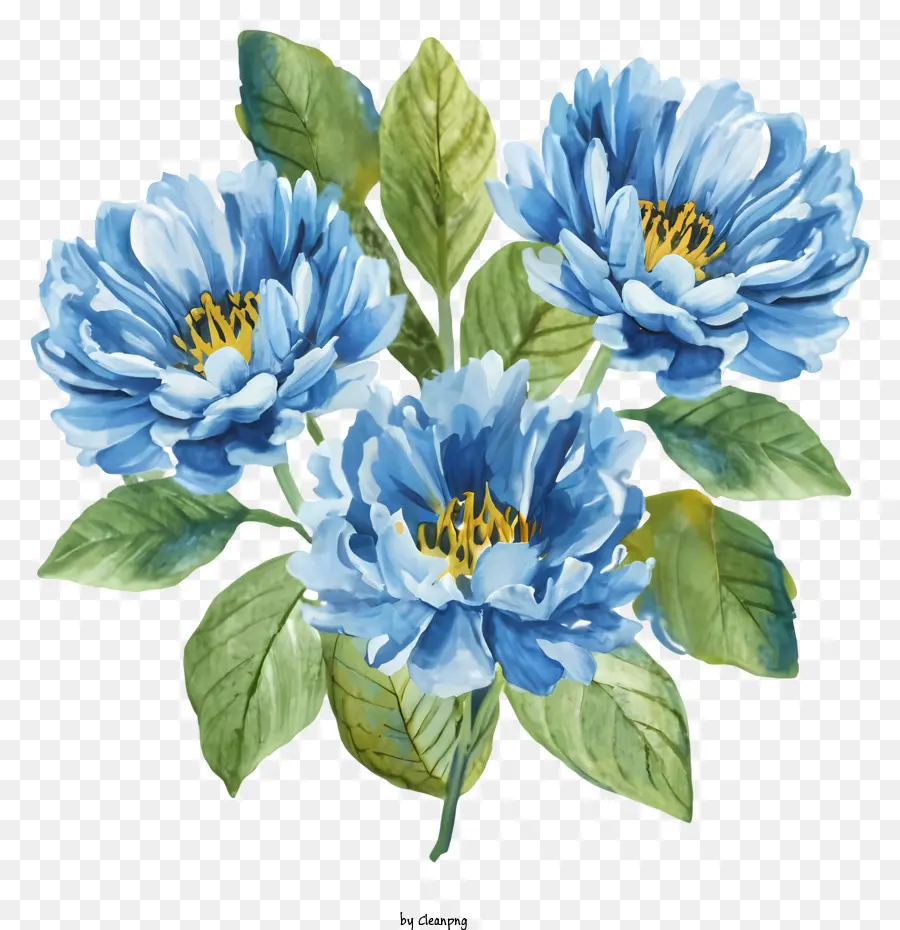 Flores Azules，Hojas PNG