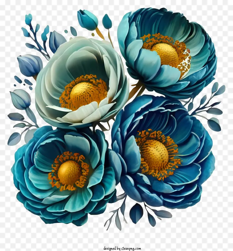 Flores De Color Azul，Black Background PNG