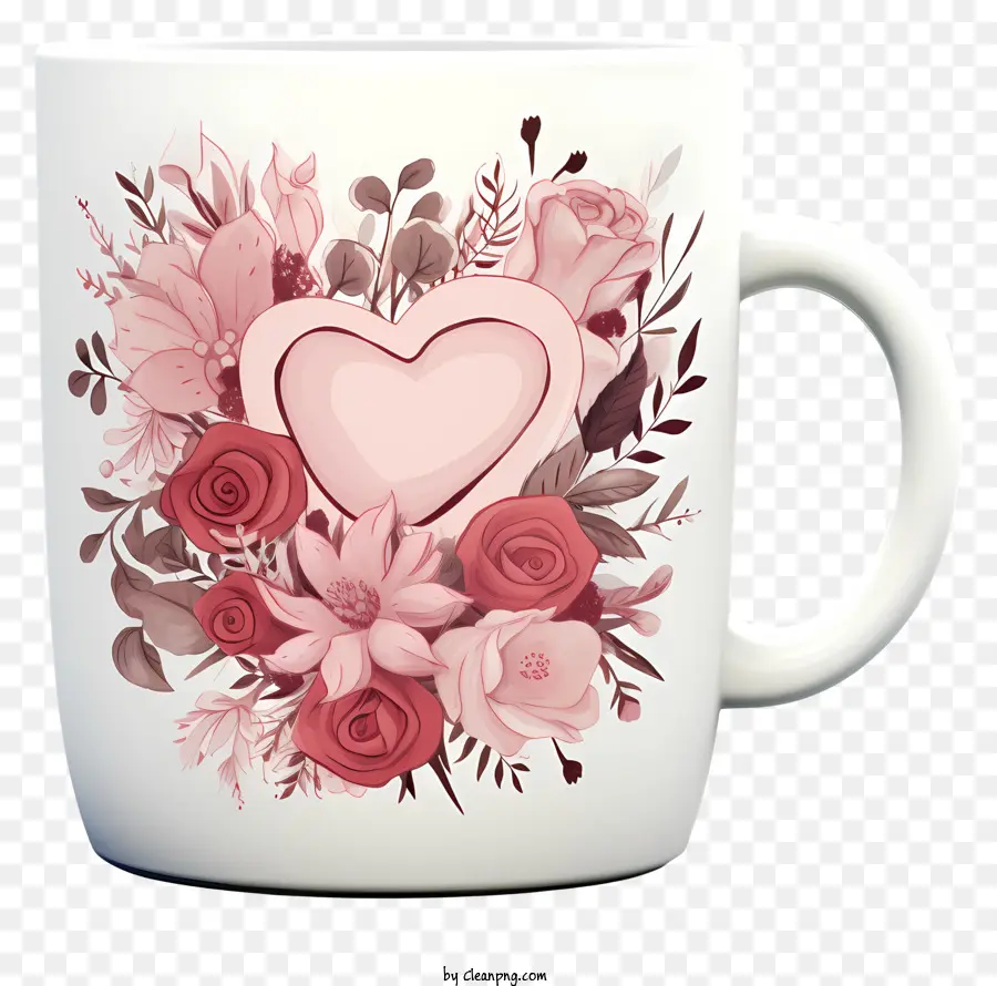 Blanco Taza，Corazón Rosa PNG