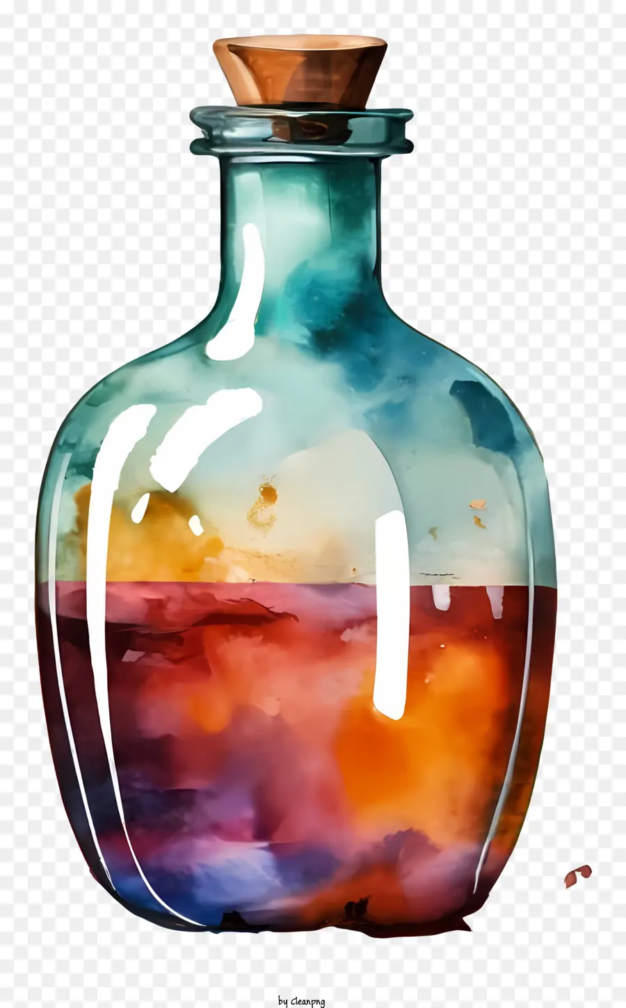 Pintura A La Acuarela，Botella De Vidrio PNG
