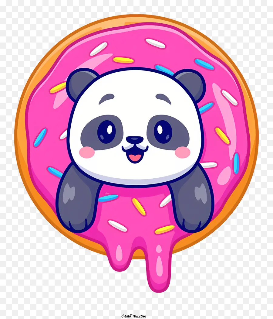 De Dibujos Animados Panda，Donut Con Glaseado Rosa PNG