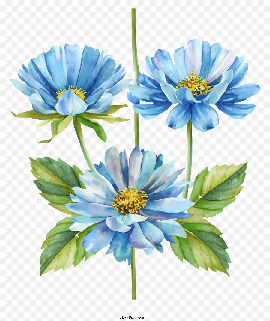 Pintura A La Acuarela，Flores De Color Azul PNG