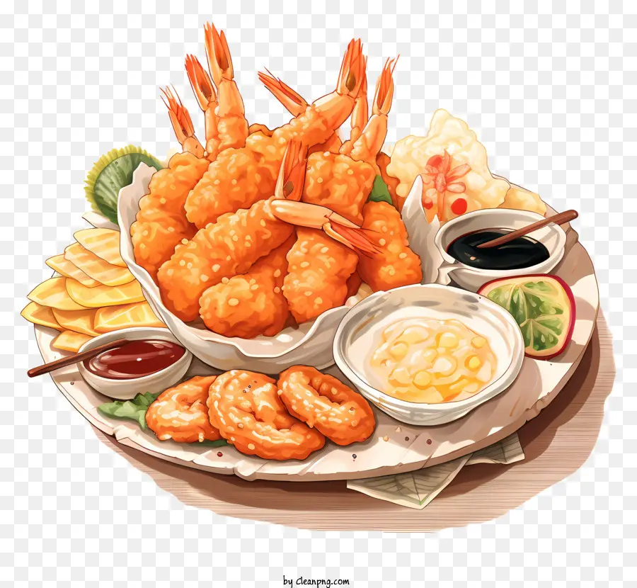 Camarón，Plato De Camarones Fritos PNG