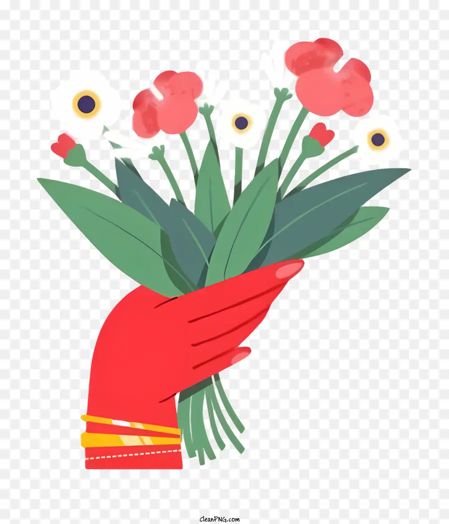 Mano Con Flores，Mano Roja Con Ramo PNG