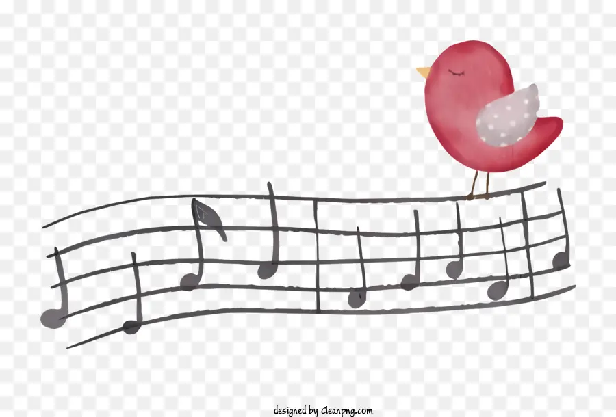 Imagen De Acuarela，Pájaro En Notas Musicales PNG